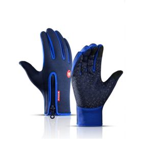 Winter Gloves: Touch Screen Tip, Motorcycle & Sno-Machine Riding, Sledding, Waterproof Sports Gloves With Fleece (Option: Blue-S)