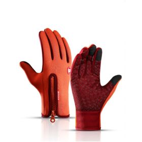 Winter Gloves: Touch Screen Tip, Motorcycle & Sno-Machine Riding, Sledding, Waterproof Sports Gloves With Fleece (Option: Orange-XL)