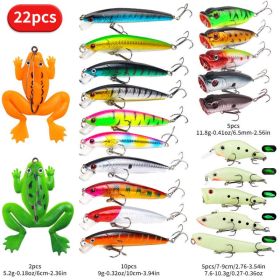 22, 58, or 102 pcs Freshwater Lure Kits Multi-Set: Topwater Floating Swimming Lures, w/ High Pitch Hook Soft Frogs (Option: 22pcs)