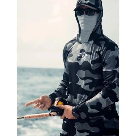 Fishing Hoodie w/ Face Mask & Neck Cover, Summer Men Long Sleeve Sun Protection Jersey (Option: M)