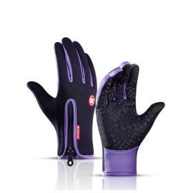 Winter Gloves: Touch Screen Tip, Motorcycle & Sno-Machine Riding, Sledding, Waterproof Sports Gloves With Fleece (Option: Purple-L)
