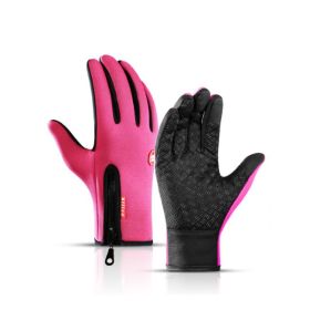 Winter Gloves: Touch Screen Tip, Motorcycle & Sno-Machine Riding, Sledding, Waterproof Sports Gloves With Fleece (Option: Rose red-L)