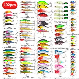 22, 58, or 102 pcs Freshwater Lure Kits Multi-Set: Topwater Floating Swimming Lures, w/ High Pitch Hook Soft Frogs (Option: 102pcs)