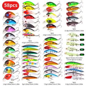 22, 58, or 102 pcs Freshwater Lure Kits Multi-Set: Topwater Floating Swimming Lures, w/ High Pitch Hook Soft Frogs (Option: 58pcs)