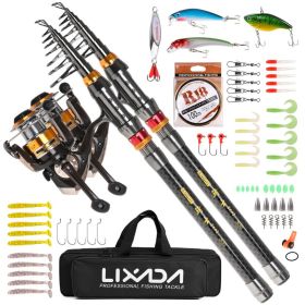 Fishing Rod And Reel Combo Carbon Fiber Telescopic Fishing Rod With Fishing Reel Combo Carrier Bag Case Saltwater Freshwater Travel Fishing Lures (Option: Default)