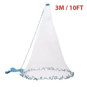 Fishing Cast Net Bait Easy Throw Hand Cast Strong Nylon Mesh USA, Diameters 6 ft, 8, 10, 12, or 16 Ft. (Option: 10FT)