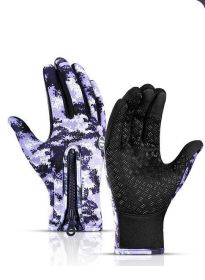 Winter Gloves: Touch Screen Tip, Motorcycle & Sno-Machine Riding, Sledding, Waterproof Sports Gloves With Fleece (Option: A Purple-S)