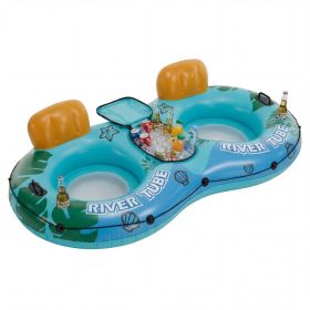 2-Person Inflatable River Floater, w/ Detachable Ice Chest, 2 Cup Holders, Supportive Backrest & Grip Ropes (Option: Green blue)