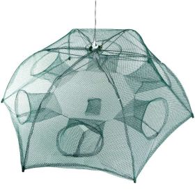 Folding Trap Net Portable Fishing Bait Trap Shrimp Minnow Crab Bait Net 6 Sides 6 Holes Crayfish Cast Mesh Trap Automatic (Option: Green)