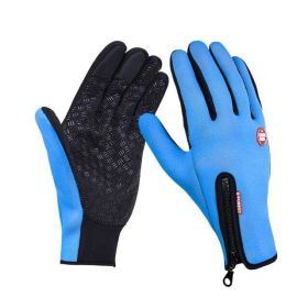 Winter Gloves: Touch Screen Tip, Motorcycle & Sno-Machine Riding, Sledding, Waterproof Sports Gloves With Fleece (Option: Sky blue-S)