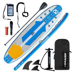 Inflatable Stand Up Paddle Board 10'6" Premium SUP W Accessories, Wood Color (Color: Blue)