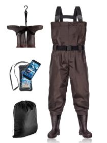 Fishing Waders Chest Waterproof Light Weight Nylon Bootfoot BELLE DURA Waders for Men Women with Boots (Color: Brown, size: Men 10 / Women 12)